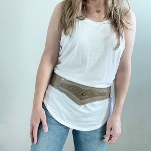 ASTOR Neutral Taupe Leather studded and stitched Waist belt